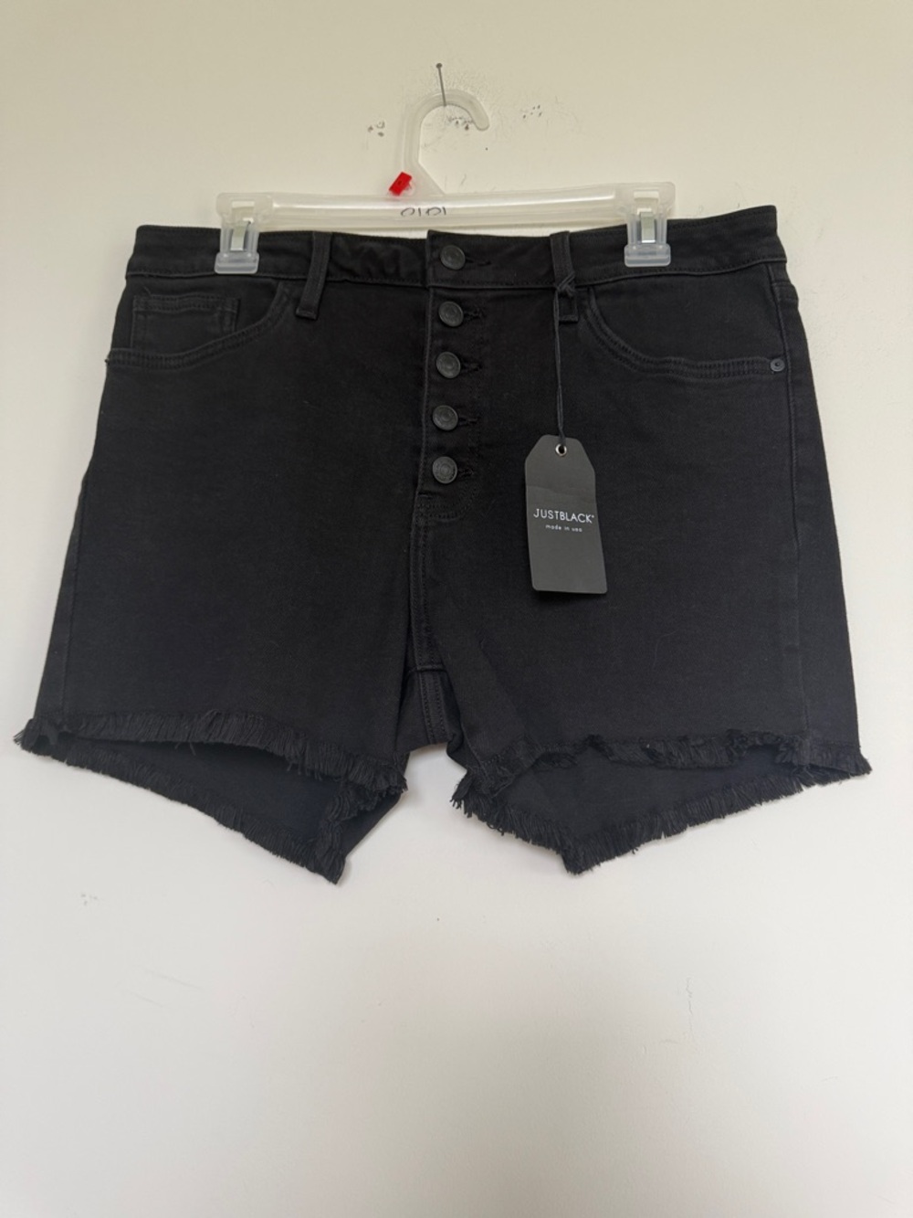 Just Black Black Frayed Hem High-Rise Button-Fly Denim Shorts